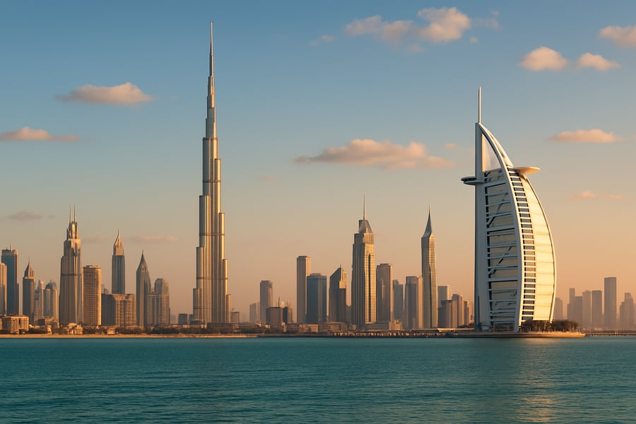 Dubai skyline with iconic landmarks